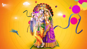 Radha Krishna 3d Yellow Background Wallpaper