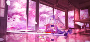 Radiant Sakura Miku, Against A Majestic Japanese Background Wallpaper