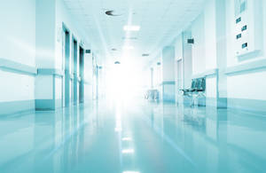 Radiant White Hospital Hallway Wallpaper