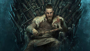 Ragnar Lothbrok 4k On Iron Throne Wallpaper