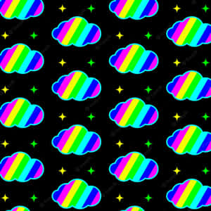 Rainbow Clouds And Stars Pattern Wallpaper