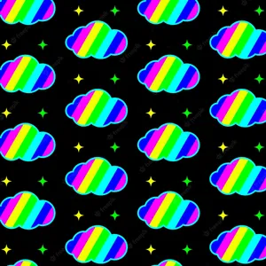 Rainbow Clouds And Stars Pattern Wallpaper