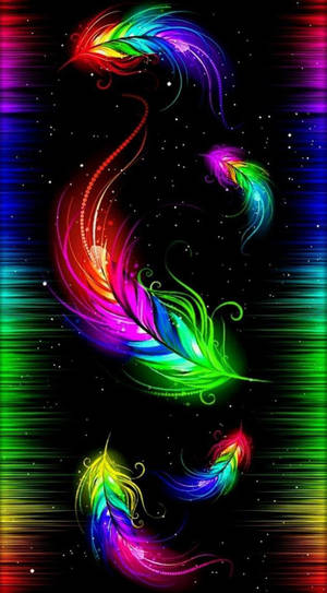 Rainbow Feather Neon Phone Wallpaper