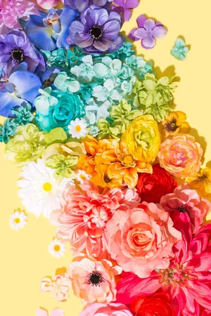 Rainbow Flower Iphone On Yellow Background Wallpaper