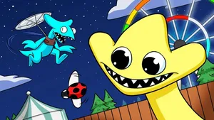 Rainbow Friends Blueand Yellow Characters Wallpaper