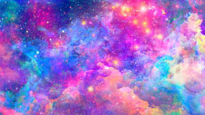 Rainbow Galaxy Design Of Cloudy Sky Wallpaper