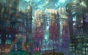 Rainbow Gothic Anime City Wallpaper