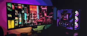 Rainbow Monitor Desk Setup Wallpaper