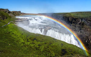 Rainbow Over Gullfoss Beautiful Waterfall Wallpaper
