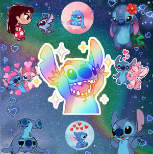 Rainbow-themed Stitch Collage Wallpaper