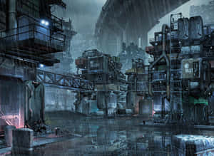 Rainy_ Dystopian_ Cityscape Wallpaper