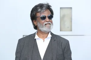 Rajinikanth Rocking Grey Suit Wallpaper