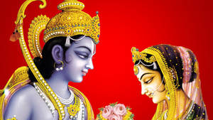 Ram Sita Red Background Wallpaper