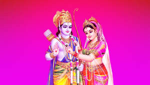 Ram Sita Reddish Pink Background Wallpaper