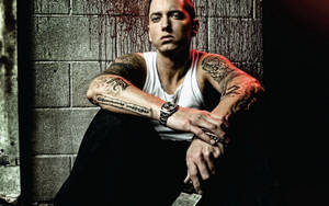 Rapper Eminem Against Bloody Wall Wallpaper