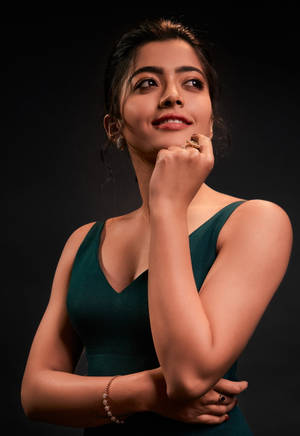 Rashmika Mandanna Hd Dark Green Dress Wallpaper