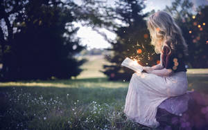 Reading Girl In Field Focus Photography Wallpaper