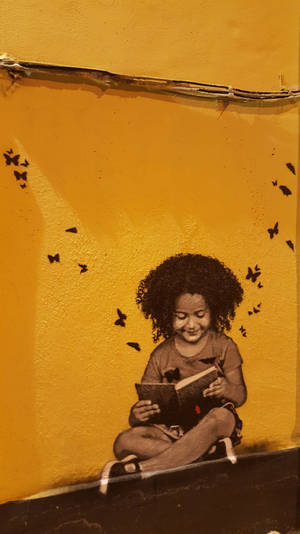 Reading Girl Wall Graffiti Iphone Wallpaper