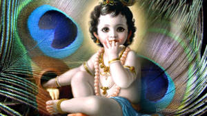 Realistic Bal Krishna Eating Curds Wallpaper