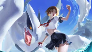 Realistic Lugia With Anime Girl Wallpaper