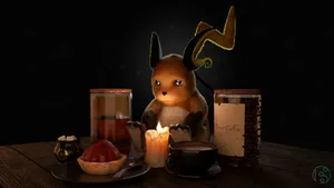 Realistic Raichu Sitting On Table Wallpaper