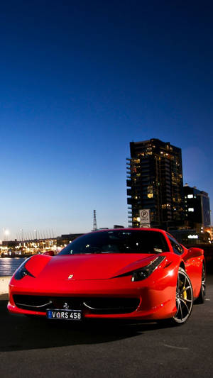 Red 458 Ferrari Phone During Twilight Wallpaper