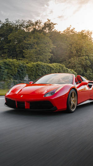 Red 458 Italia Ferrari Phone On Road Wallpaper