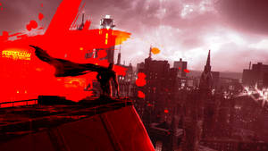 Red Aesthetic 4k Gotham Batman Watching Over City Wallpaper