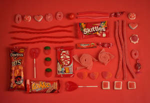Red Aesthetic Candies And Snacks Wallpaper