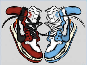 Red And Blue Cartoon Shoe Wallpaper