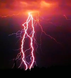 Red And Orange Sky Lightning Strike Wallpaper