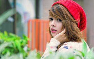 Red Beanie Beautiful Teenage Girl Wallpaper