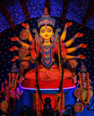 Red Blue Mataji Portrait Wallpaper
