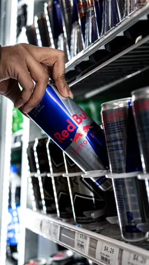 Red Bull Can At Grocery Macro Wallpaper