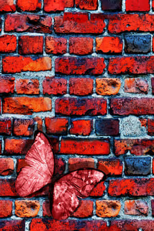 Red Butterfly On Bricks Wallpaper