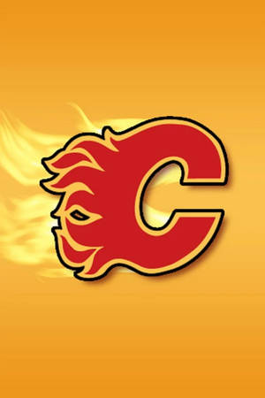 Red Calgary Flames Logo In Yellow Wallpaper