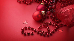 Red Christmas Background Beads And Balls Wallpaper