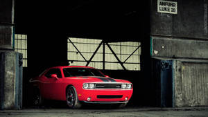 Red Dodge Challenger In Garage Wallpaper