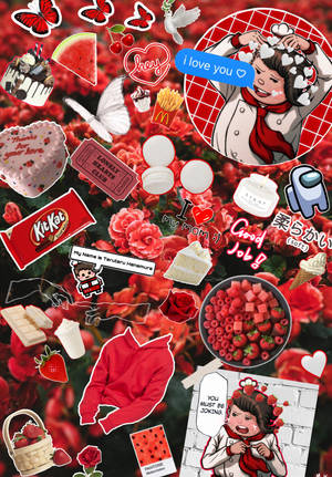 Red Flowers Kitkat Picsart Wallpaper