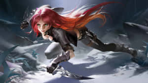 Red Haired Assassin Katarina Action Pose Wallpaper