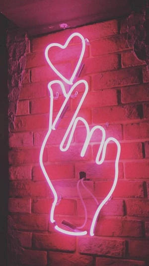 Red Korean Finger Heart Neon Sign Wallpaper