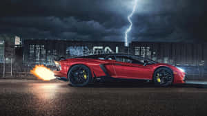 Red Lamborghini Aventador Exhaust Flames Wallpaper