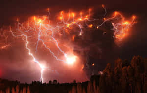 Red Lightning Over Mountain View Wallpaper