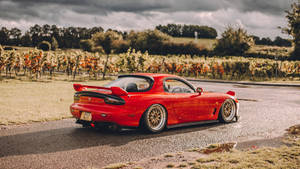 Red Mazda Rx7 Back View Wallpaper