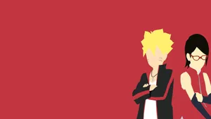 Red Minimalist Boruto And Sarada Red Wallpaper