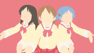 Red Minimalist Nichijou Girls Wallpaper