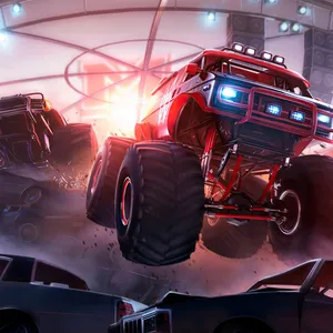 Red Monster Truck On Top Of Cars Wallpaper