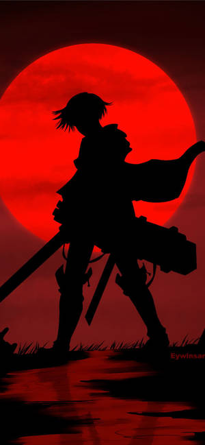 Red Moon Levi Silhouette Attack On Titan Iphone Wallpaper