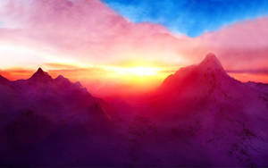 Red Mountain And Sunset Sky Wallpaper