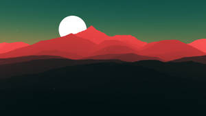 Red Mountain And White Moon Art Wallpaper